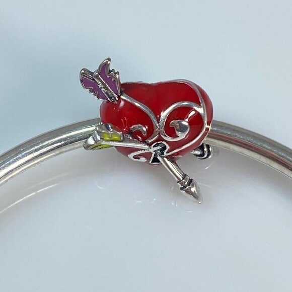 Sterling Silver Red Heart Cupid & Arrow Charm - Picture 3 of 13